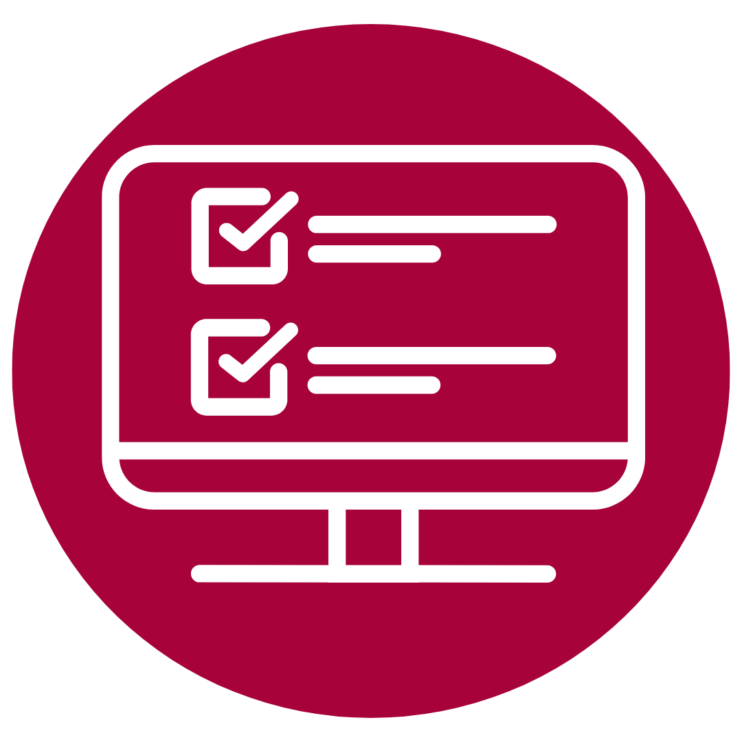 An icon showing a computer screen with checkmarks.